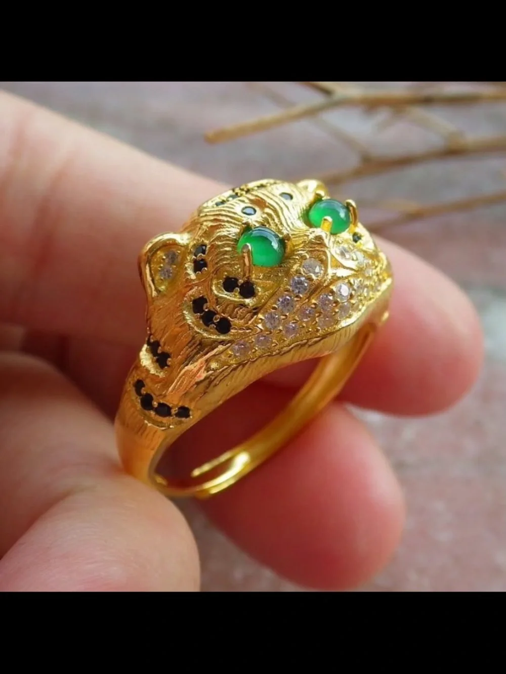 Sterling silver 925 Tiger ring jadeite jade size9 certificate green